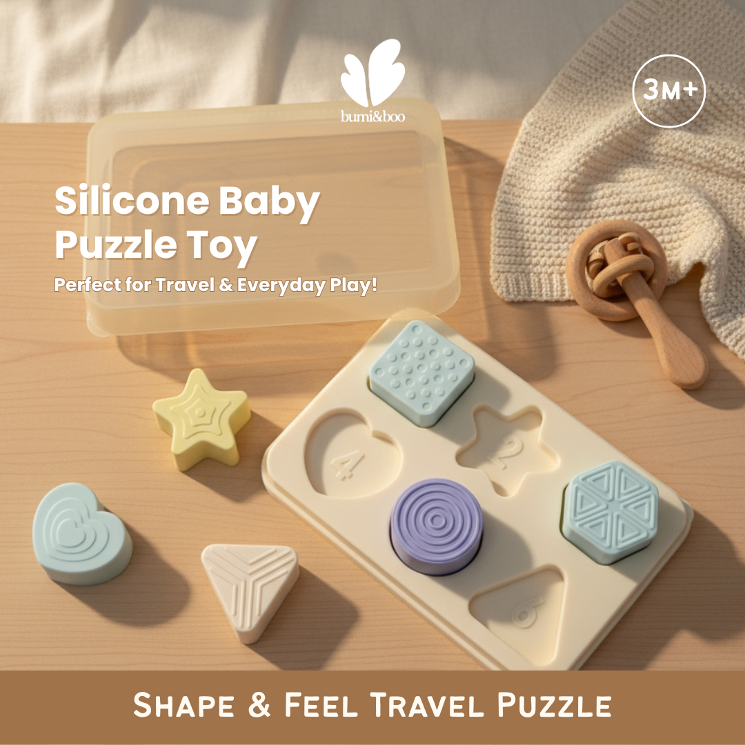 Silicone Baby Puzzle Toy - Bumi&Boo Shape & Feel Travel Puzzle