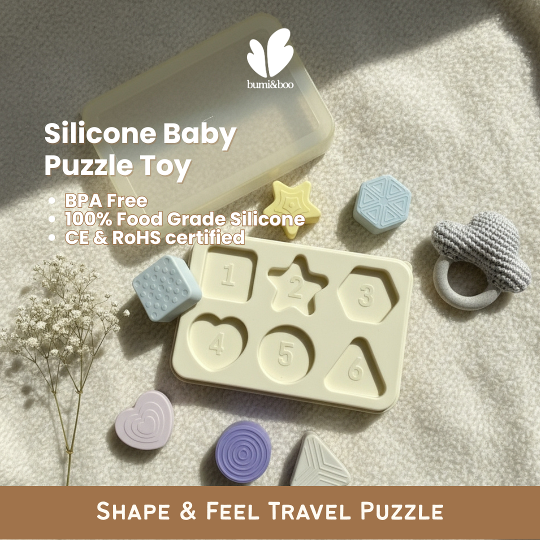 Silicone Baby Puzzle Toy - Bumi&Boo Shape & Feel Travel Puzzle